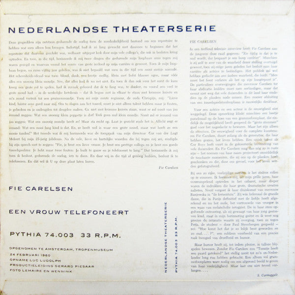 Fie Carelsen : Een Vrouw Telefoneert (10", Album, Mono)