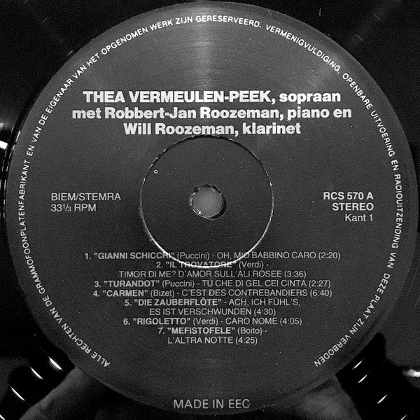 Thea Vermeulen Peek Met Robbert-Jan Roozeman En Wil Roozeman : Een Portret Van Thea Vermeulen Peek (LP, Album)