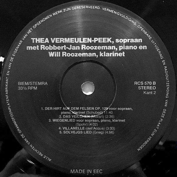 Thea Vermeulen Peek Met Robbert-Jan Roozeman En Wil Roozeman : Een Portret Van Thea Vermeulen Peek (LP, Album)
