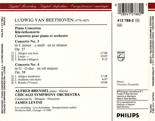 Ludwig van Beethoven, Alfred Brendel, Chicago Symphony Orchestra, James Levine (2) : Piano Concertos = Klavierkonzerte 3 & 4 (CD)