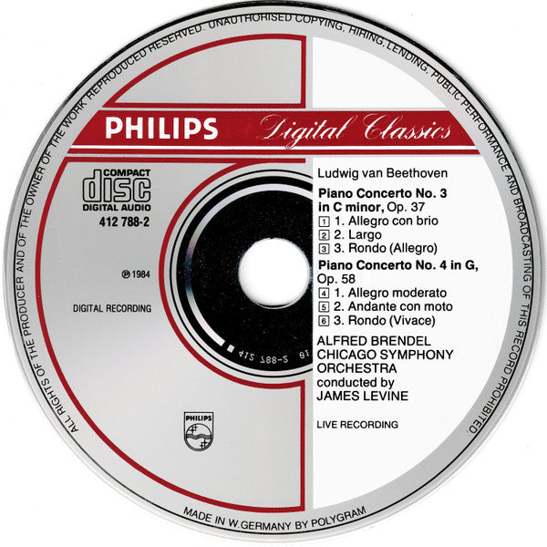 Ludwig van Beethoven, Alfred Brendel, Chicago Symphony Orchestra, James Levine (2) : Piano Concertos = Klavierkonzerte 3 & 4 (CD)
