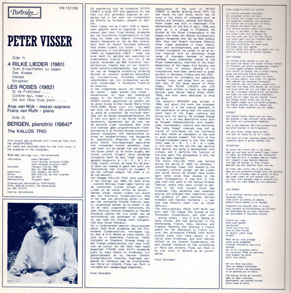 Peter Visser, Anja van Wijk, The Kallos Trio : Lieder and Piano Trio (LP, Dig)
