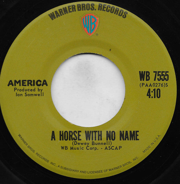 America (2) : A Horse With No Name (7", Single, San)