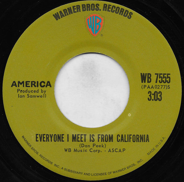 America (2) : A Horse With No Name (7", Single, San)
