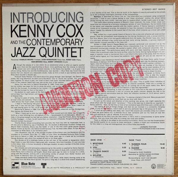 Kenny Cox And The Contemporary Jazz Quintet (2) : Introducing Kenny Cox And The Contemporary Jazz Quintet (LP, Album)
