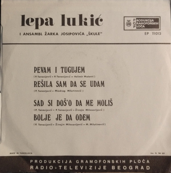 Lepa Lukić : Pevam I Tugujem (7", EP, RP, Zla)