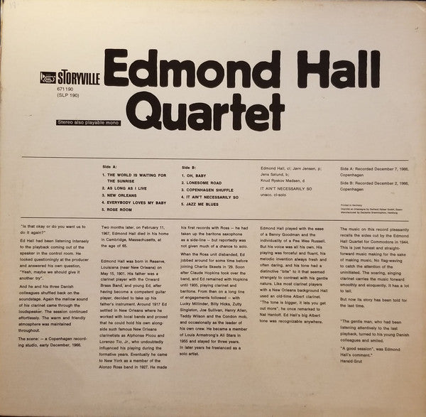 The Edmond Hall Quartet : Edmond Hall Quartet (LP)