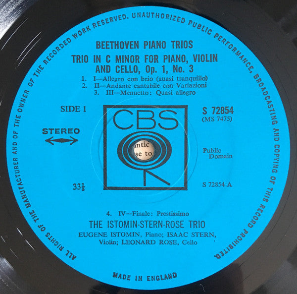 Ludwig van Beethoven, The Istomin/Stern/Rose Trio : The Complete Piano Trios Part 3 (LP)