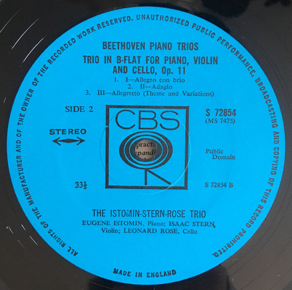 Ludwig van Beethoven, The Istomin/Stern/Rose Trio : The Complete Piano Trios Part 3 (LP)