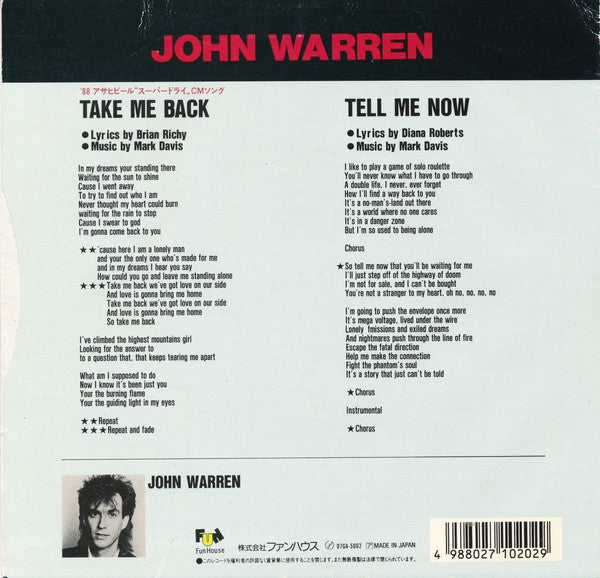 John Warren (2) : Take Me Back / Tell Me Now (7")