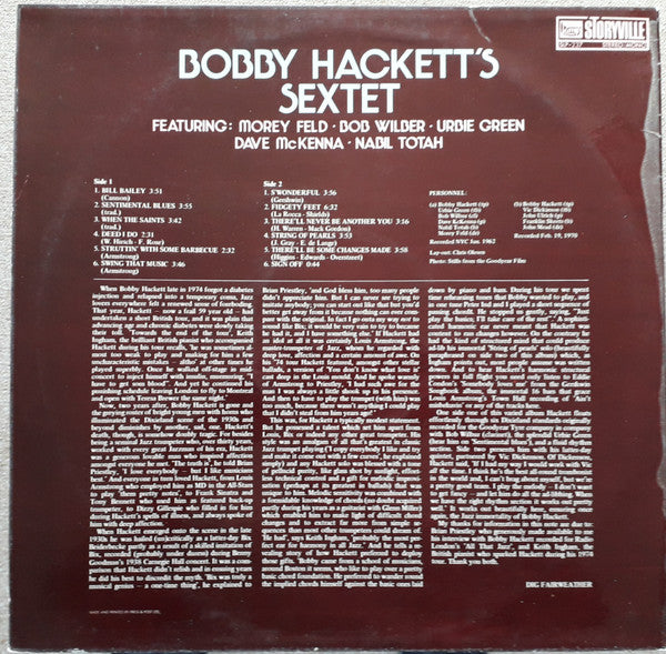 The Bobby Hackett Sextet : Bobby Hackett's Sextet (LP, Album, RE)