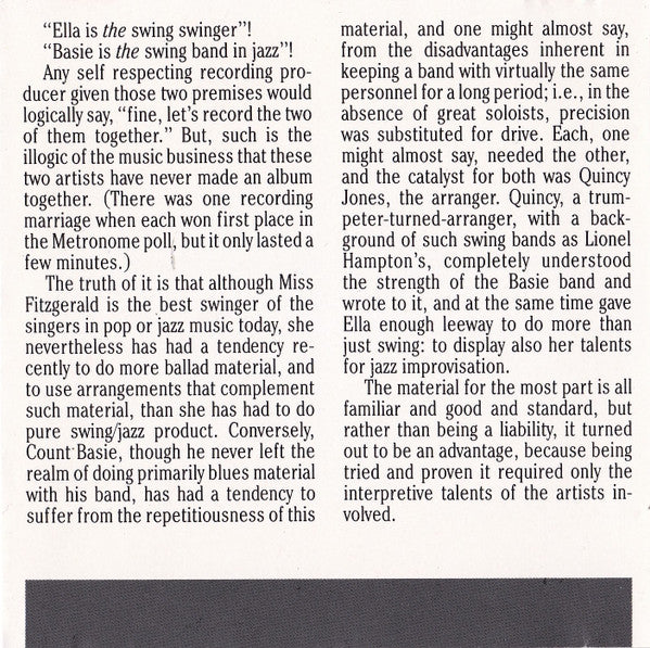 Ella Fitzgerald & Count Basie : On The Sunny Side Of The Street (CD, Album, RE)