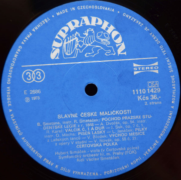 Václav Smetáček, The Prague Symphony Orchestra : Slavné České Maličkosti (LP, RP)
