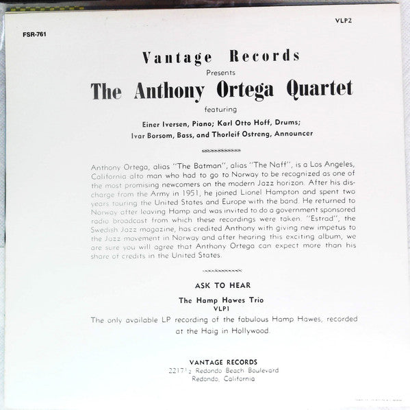 Anthony Ortega Quartet : The Anthony Ortega Quartet (LP, RE)