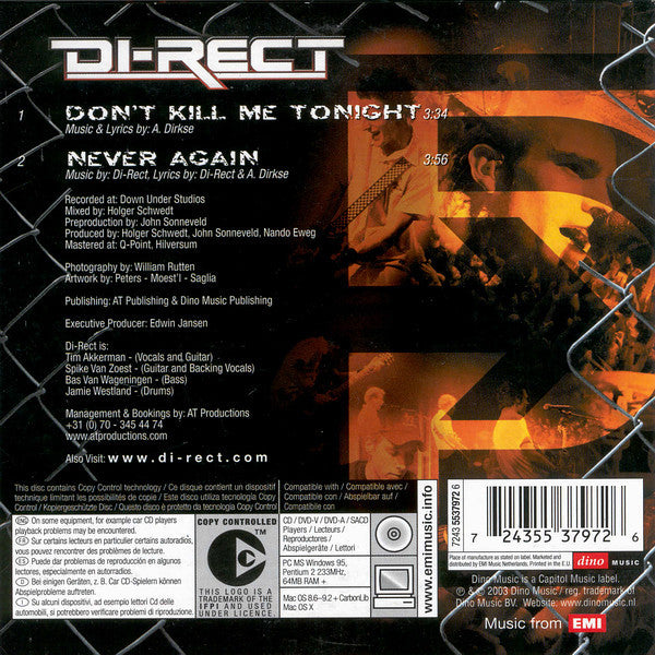 Di-Rect : Don't Kill Me Tonight (CD, Single, Copy Prot.)