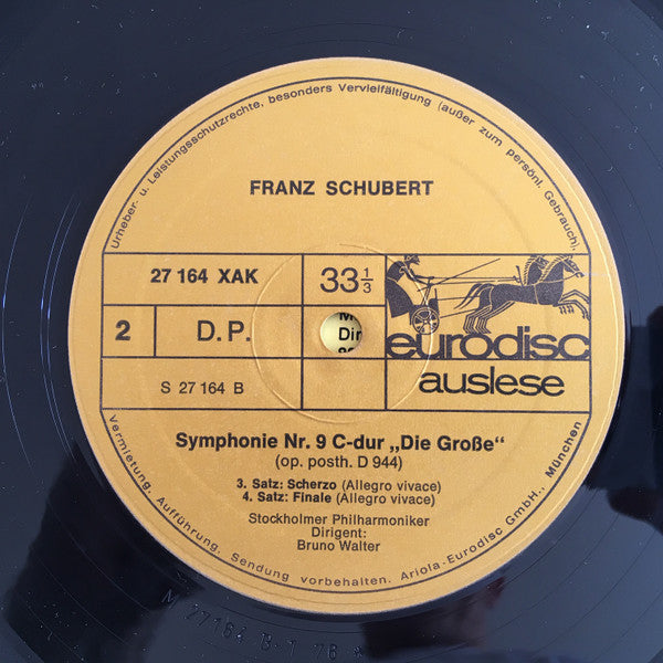 Franz Schubert, Bruno Walter, Stockholms Konsertförenings Orkester : Symphonie Nr. 9 "Die Große" (LP, Album)