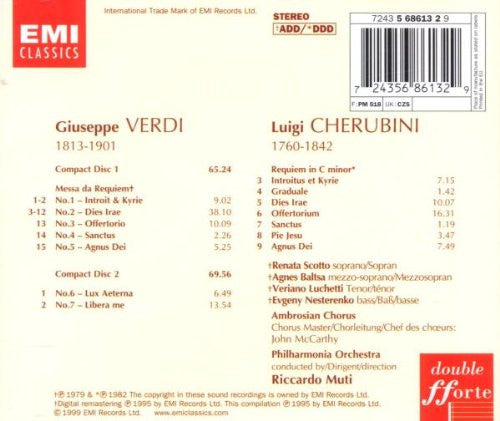 Verdi*, Cherubini* / Renata Scotto, Agnes Baltsa, Veriano Luchetti, Evgeny Nesterenko, Ambrosian Chorus*, Philharmonia Orchestra, Riccardo Muti : Requiem Mass • Requiem In C Minor (2xCD, Comp, RE, RM)