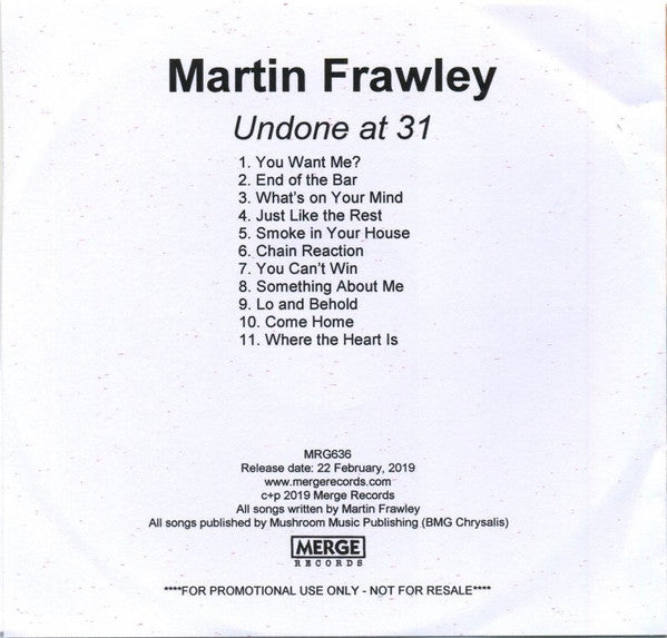 Marty Frawley : Undone at 31 (CDr, Album, Promo)