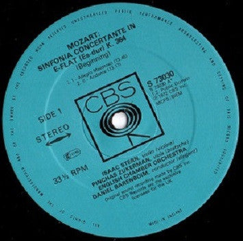 Isaac Stern / Pinchas Zukerman / Daniel Barenboim - Wolfgang Amadeus Mozart / Carl Stamitz, English Chamber Orchestra : Sinfonia Concertante K364 / Sinfonia Concertante (LP, Album, RE)