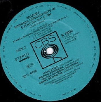 Isaac Stern / Pinchas Zukerman / Daniel Barenboim - Wolfgang Amadeus Mozart / Carl Stamitz, English Chamber Orchestra : Sinfonia Concertante K364 / Sinfonia Concertante (LP, Album, RE)