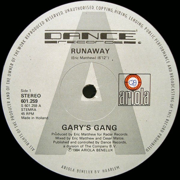 Gary's Gang : Runaway (12")
