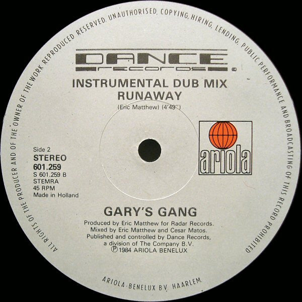 Gary's Gang : Runaway (12")