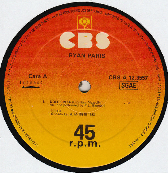 Ryan Paris : Dolce Vita (12", Maxi)