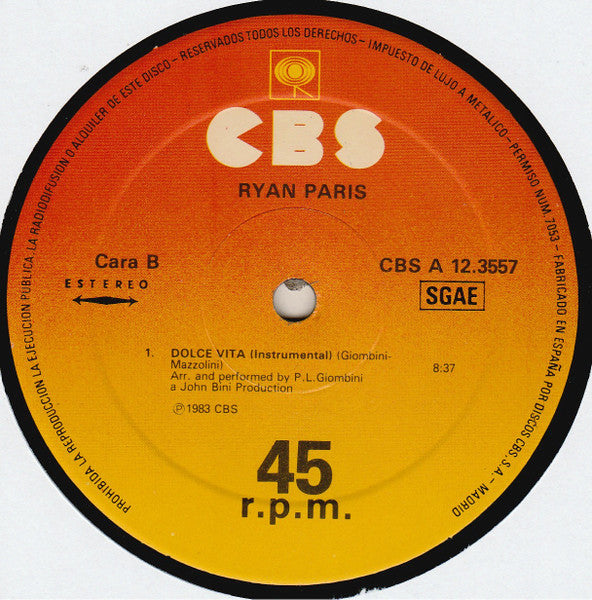 Ryan Paris : Dolce Vita (12", Maxi)