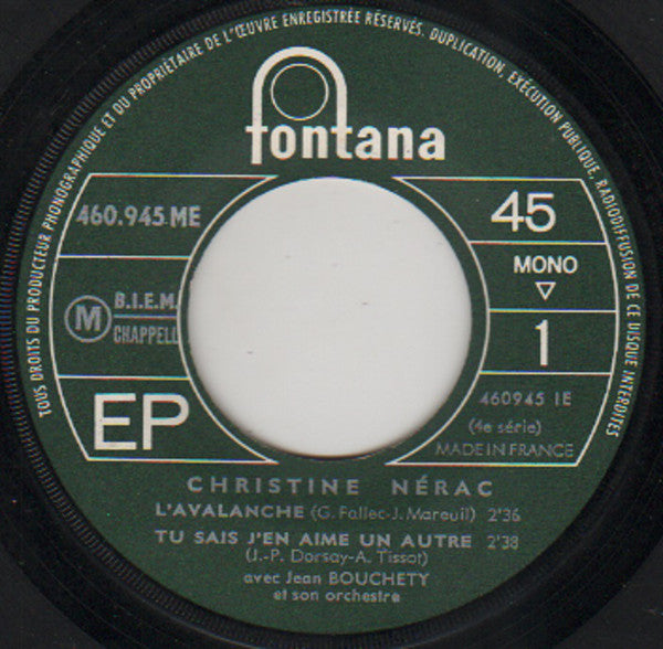 Christine Nerac : L'Avalanche (7", EP, Mono)