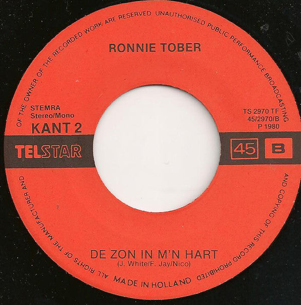 Ronnie Tober : De Zon In M'n Hart (7", Single)