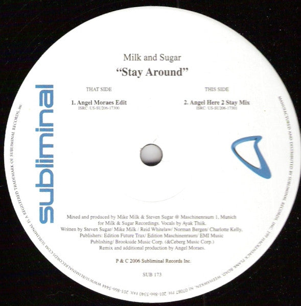 Milk And Sugar* : Stay Around (12")