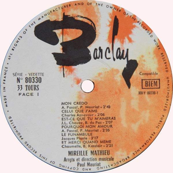 Mireille Mathieu : En Direct De L'Olympia (LP, Album, Gat)