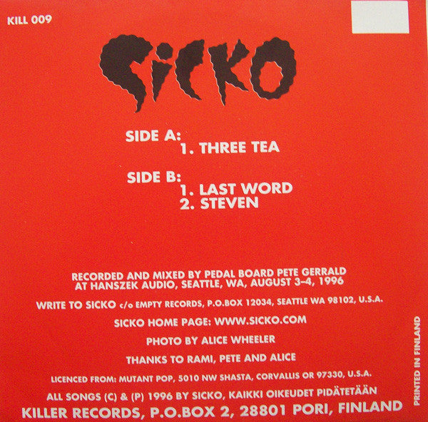 Sicko : Three Tea (7", Ltd, RE, Pin)