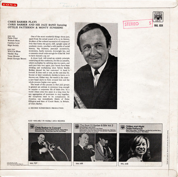 Chris Barber's Jazz Band Featuring Ottilie Patterson & Monty Sunshine : Chris Barber Plays (LP)