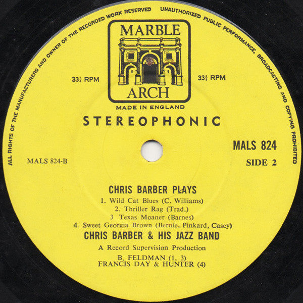 Chris Barber's Jazz Band Featuring Ottilie Patterson & Monty Sunshine : Chris Barber Plays (LP)
