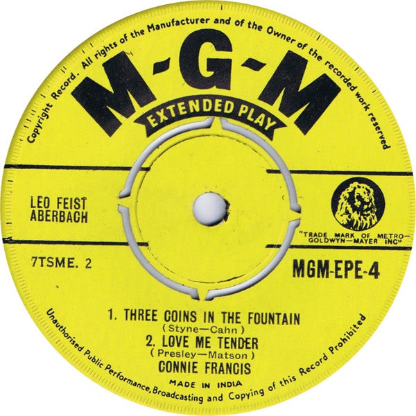Connie Francis : Connie Francis Sings "Never On Sunday" And Other Title Songs From Motion Pictures (7", EP)