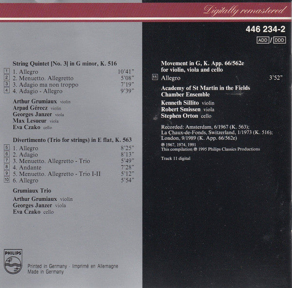 Wolfgang Amadeus Mozart, Grumiaux Ensemble, Grumiaux Trio : Chamber Music For Strings (CD, Album, RM)