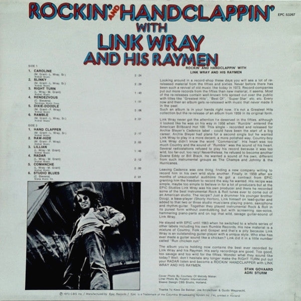 Link Wray And His Raymen* : Rockin' And Handclappin' With Link Wray And His Raymen (LP, Album, RE, Ora)
