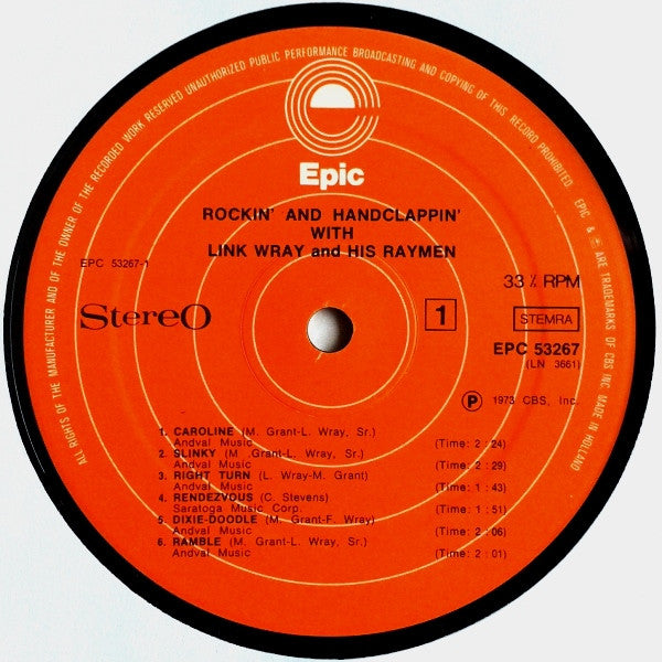 Link Wray And His Raymen* : Rockin' And Handclappin' With Link Wray And His Raymen (LP, Album, RE, Ora)