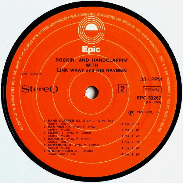 Link Wray And His Raymen* : Rockin' And Handclappin' With Link Wray And His Raymen (LP, Album, RE, Ora)