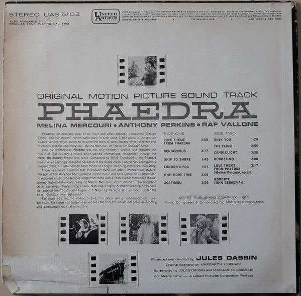 Mikis Theodorakis : Phaedra (Original Motion Picture Soundtrack) (LP, Album, RE)