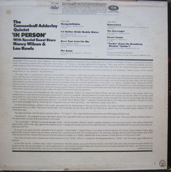 The Cannonball Adderley Quintet : In Person (LP, Album)
