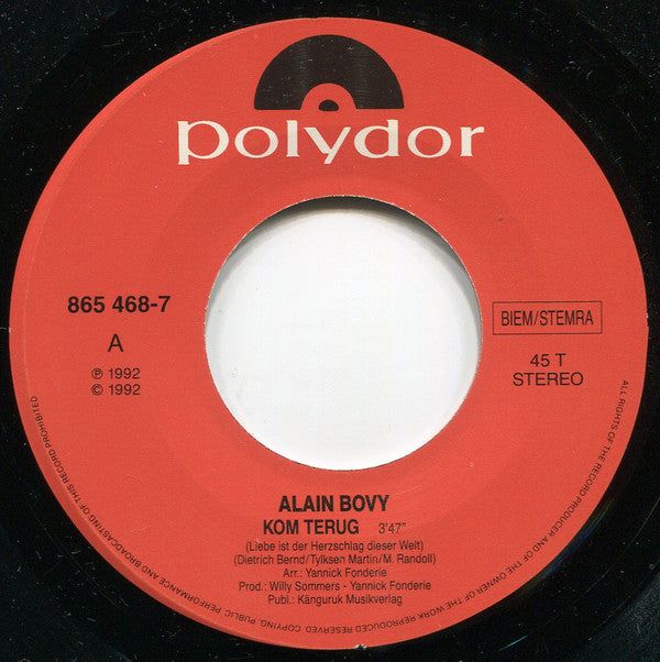 Alain Bovy : Kom Terug (7")