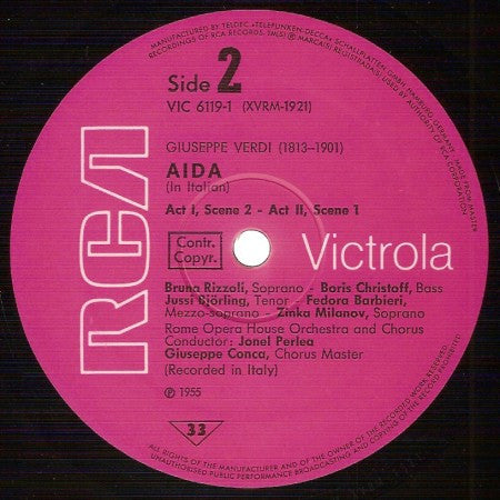 Giuseppe Verdi / Orchestra Del Teatro Dell'Opera Di Roma, Jonel Perlea, Jussi Björling, Leonard Warren, Zinka Milanov : Aida (3xLP, Album + Box)