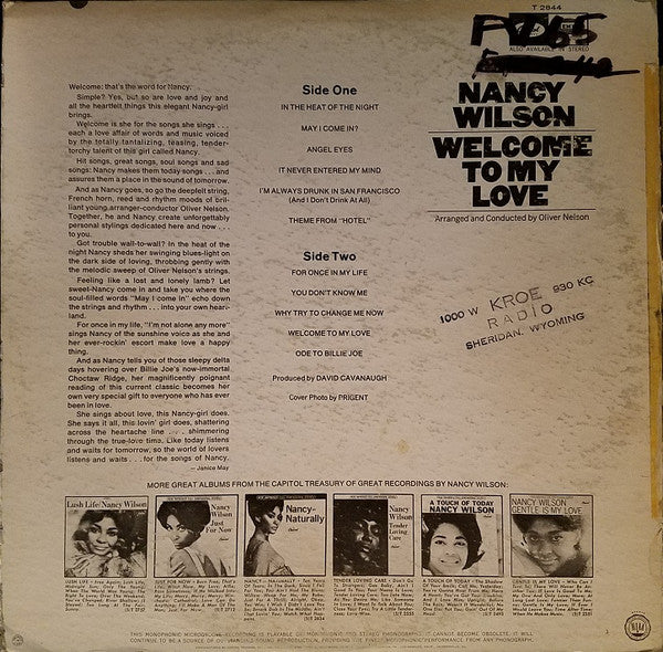 Nancy Wilson : Welcome To My Love (LP, Album, Mono)