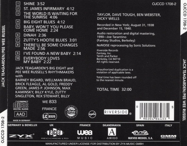 Jack Teagarden And His Big Eight / Pee Wee Russell Rhythmakers : Jack Teagarden's Big Eight / Pee Wee Russell's Rhythmakers (CD, Comp, RE)