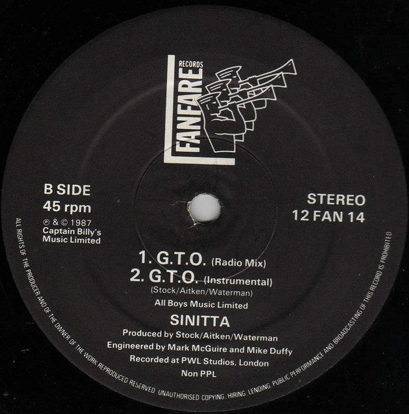 Sinitta : GTO (Modina's Red Roaring Mix) (12", Single)
