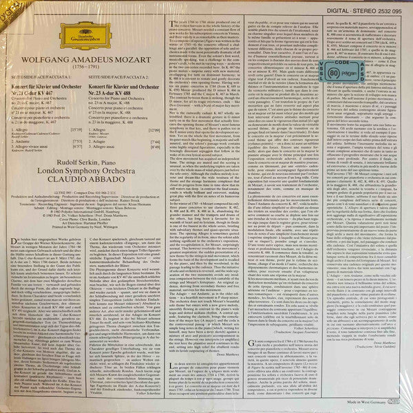 Wolfgang Amadeus Mozart, London Symphony Orchestra, Rudolf Serkin ∙ Claudio Abbado : Klavierkonzerte = Piano Concertos Nos. 21 & 23 (LP)