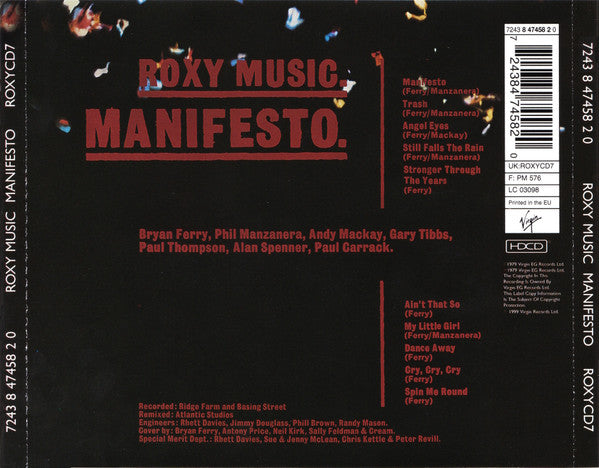 Roxy Music : Manifesto (HDCD, Album, RE, RM, Arv)