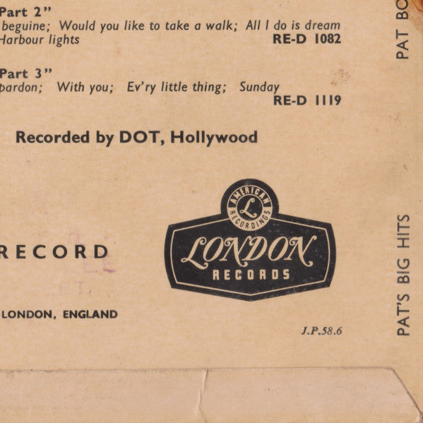 Pat Boone : Pat's Big Hits (7", EP)